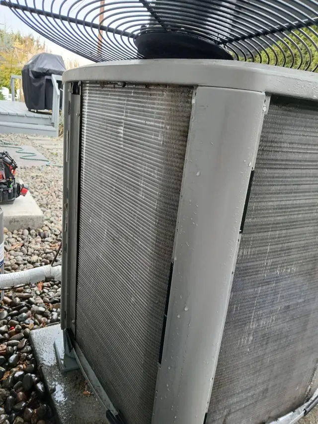 During: the fan and grille lifted off, the coil wet and half cleaned